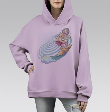 Эйнштейн серфит на гравитационных волнах, Hoodie Mono Fiolet, оверсайз, утепленная