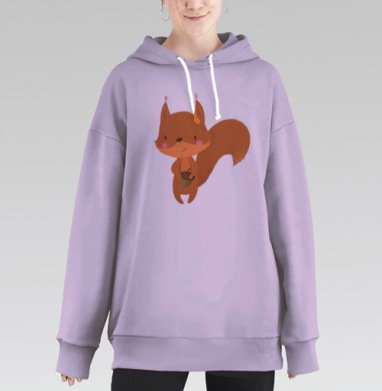 Милая белочка с жёлудем в теплых тонах, Hoodie Long Oversize Fiolet