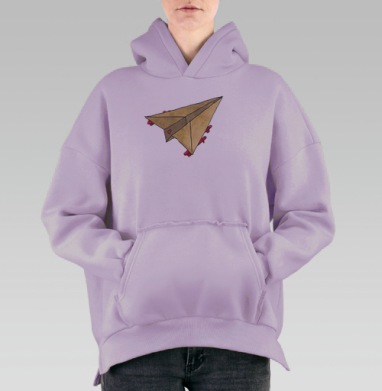Бумажный кораблик с парусами-ракетами — стильная иллюстрация, Hoodie Oversize Fiolet, утепленная