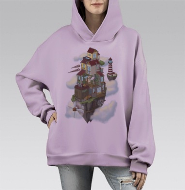 Flying house, Hoodie Mono Fiolet, оверсайз, утепленная