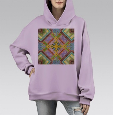 Цифровая геометрическая мандала в ярких оттенках, Hoodie Mono Fiolet, оверсайз, утепленная