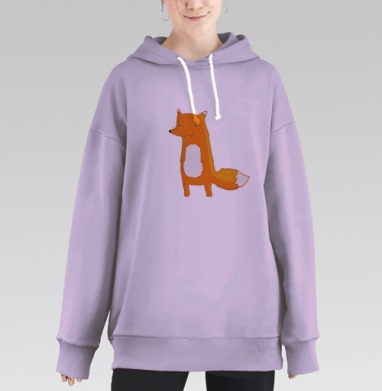 Яркая иллюстрация дружелюбного оранжевого лиса, Hoodie Long Oversize Fiolet