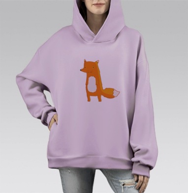 Яркая иллюстрация дружелюбного оранжевого лиса, Hoodie Mono Fiolet, оверсайз, утепленная