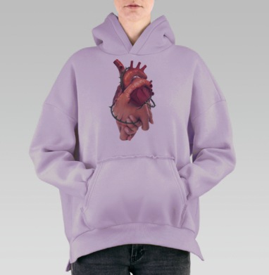 Сердце и роза: любовь через боль и связь, Hoodie Oversize Fiolet, утепленная