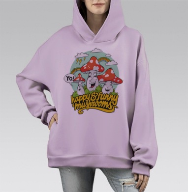 Funny Mushrooms, Hoodie Mono Fiolet, оверсайз, утепленная