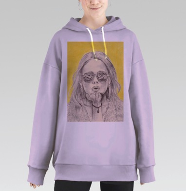 Девушка с воздушным поцелуем в солнечных очках, Hoodie Long Oversize Fiolet