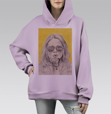 Девушка с воздушным поцелуем в солнечных очках, Hoodie Mono Fiolet, оверсайз, утепленная