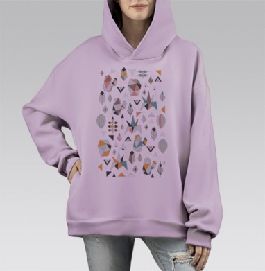 Геометрическая гармония с индейскими мотивами, Hoodie Mono Fiolet, оверсайз, утепленная