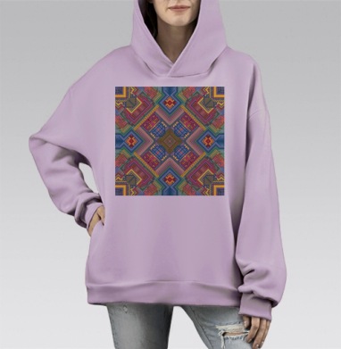 Сложная симметричная мандала в пиксельном стиле, Hoodie Mono Fiolet, оверсайз, утепленная