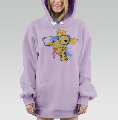 Веселый жираф с голубыми очками и длинным языком, Hoodie Mjhigh Dig Mel, Fiolet, утепленная