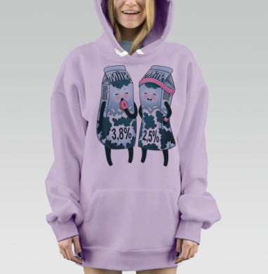 Весёлые пакеты молока 3,8% и 2,5% с персонажами, Hoodie Mjhigh Dig Mel, Fiolet, утепленная