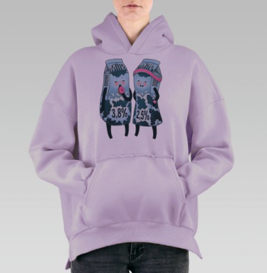 Весёлые пакеты молока 3,8% и 2,5% с персонажами, Hoodie Oversize Fiolet, утепленная