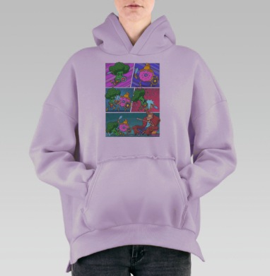 Комический Бой Брокколи и Пончика, Hoodie Oversize Fiolet, утепленная