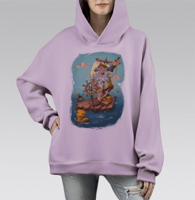 Весёлый моряк на плоту с бутылкой рома, Hoodie Mono Fiolet, оверсайз, утепленная