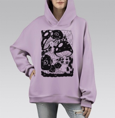 Глазастые грибы, Hoodie Mono Fiolet, оверсайз, утепленная