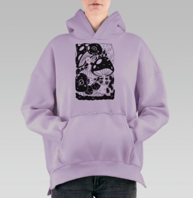 Глазастые грибы, Hoodie Oversize Fiolet, утепленная