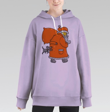 Веселая сцена с Дед Морозом и озорной собакой, Hoodie Long Oversize Fiolet