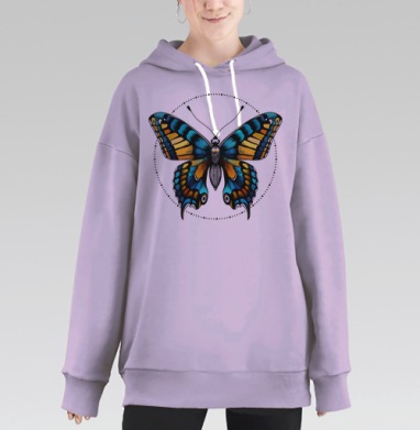 Яркая бабочка с элегантным узором и дот-ворком, Hoodie Long Oversize Fiolet