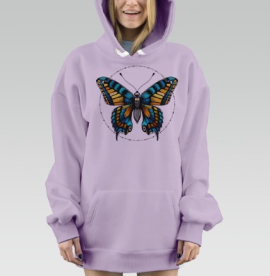 Яркая бабочка с элегантным узором и дот-ворком, Hoodie Mjhigh Dig Mel, Fiolet, утепленная