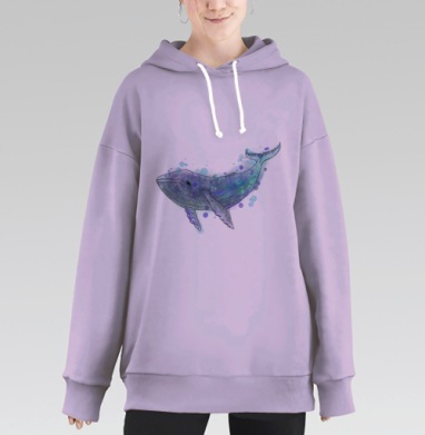 Кит в акварельных брызгах – символ свободы и гармонии, Hoodie Long Oversize Fiolet