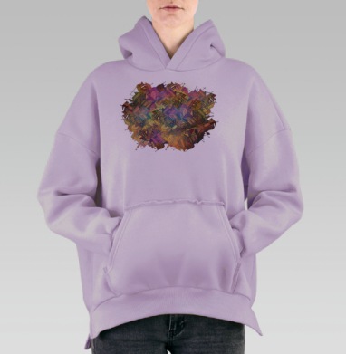Яркий узор с миниатюрными домиками для декора, Hoodie Oversize Fiolet, утепленная