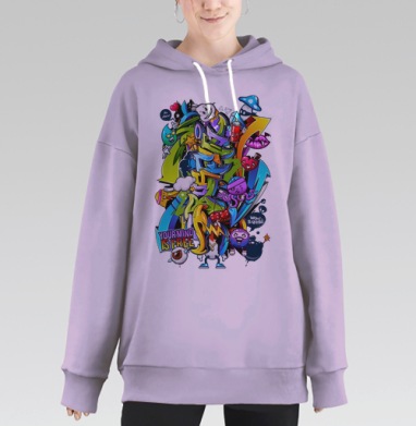 Яркий граффити-калейдоскоп с мультяшным сюрреализмом, Hoodie Long Oversize Fiolet