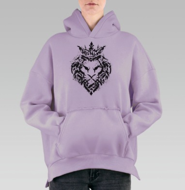 Стильный граффити-принт Лев в короне KING, Hoodie Oversize Fiolet, утепленная