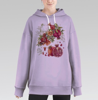 Ботаническая иллюстрация Гранат обыкновенный, Hoodie Long Oversize Fiolet