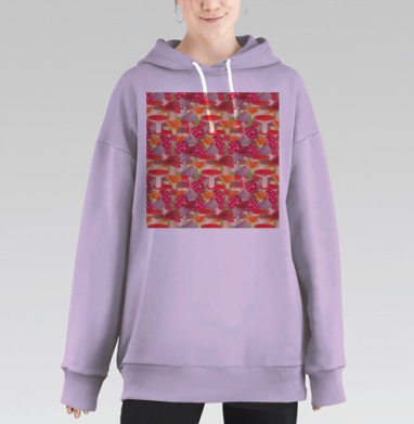 Волшебный акварельный узор с грибами, Hoodie Long Oversize Fiolet