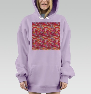 Волшебный акварельный узор с грибами, Hoodie Mjhigh Dig Mel, Fiolet, утепленная
