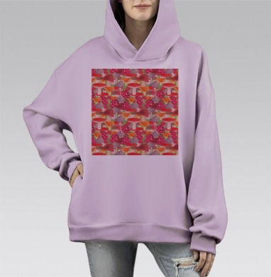 Волшебный акварельный узор с грибами, Hoodie Mono Fiolet, оверсайз, утепленная