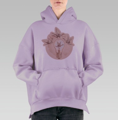 Журавли оригами, Hoodie Oversize Fiolet, утепленная