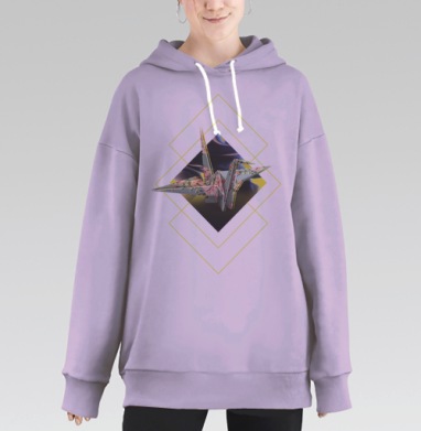 Оригами-журавлик в абстрактной графике, Hoodie Long Oversize Fiolet