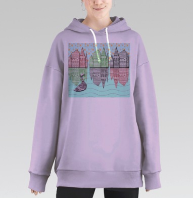 Сюрреалистическая графическая иллюстрация с птицей и отражениями, Hoodie Long Oversize Fiolet
