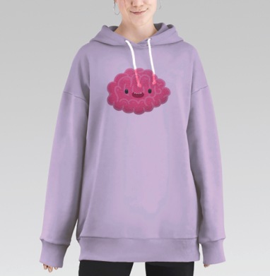 Милый розовый мозг в мультяшном стиле, Hoodie Long Oversize Fiolet