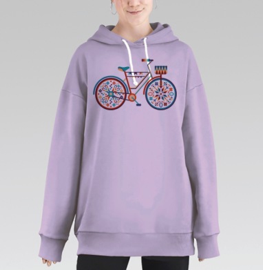 Яркий декоративный велосипед в стиле пиксель-арт, Hoodie Long Oversize Fiolet