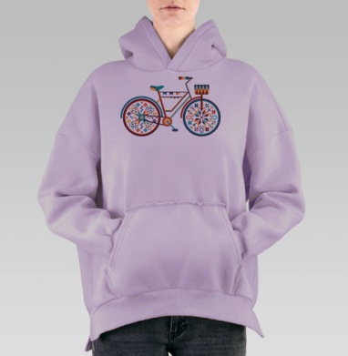 Яркий декоративный велосипед в стиле пиксель-арт, Hoodie Oversize Fiolet, утепленная