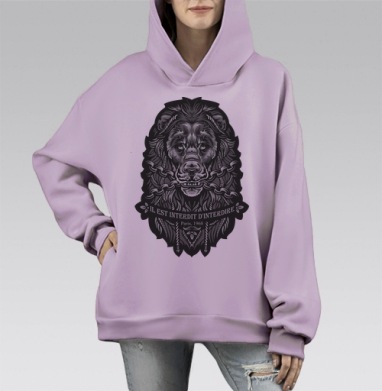 Графика Льва в Цепях с Лозунгом Свободы, Hoodie Mono Fiolet, оверсайз, утепленная