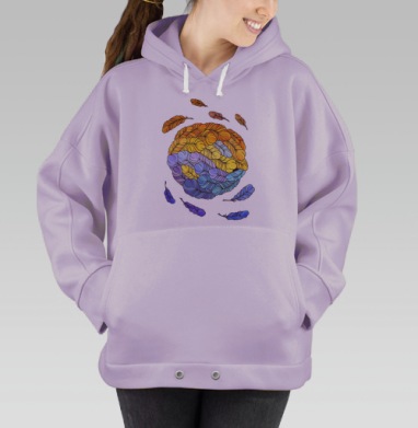 Декоративная композиция из перьев в круге, Hoodie Oversize Fiolet