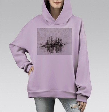 Индустриальный завод дымящий над водой действия на природе, Hoodie Mono Fiolet, оверсайз, утепленная