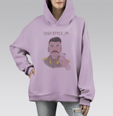 Ироничный портрет iOSif STYLE_IN в стиле ретро, Hoodie Mono Fiolet, оверсайз, утепленная