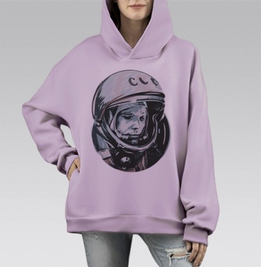 Портрет Юрия Гагарина в скафандре СССР, Hoodie Mono Fiolet, оверсайз, утепленная