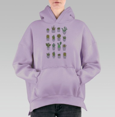 Коллекция милых кактусов и суккулентов в горшках, Hoodie Oversize Fiolet, утепленная
