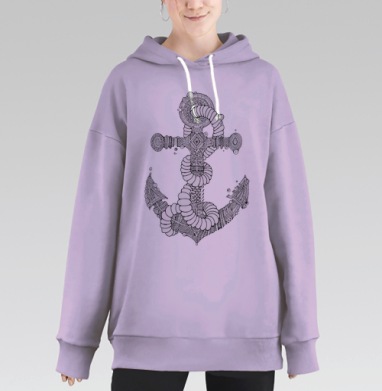 Орнаментированный якорь в стиле дзентангл для медитации, Hoodie Long Oversize Fiolet