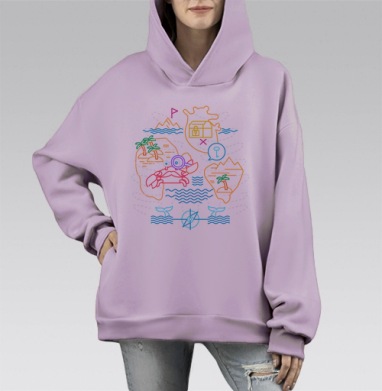 Карта сокровищ, Hoodie Mono Fiolet, оверсайз, утепленная