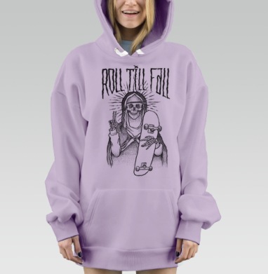 Мистический скелет с скейтбордом ROLL TILL FALL, Hoodie Mjhigh Dig Mel, Fiolet, утепленная