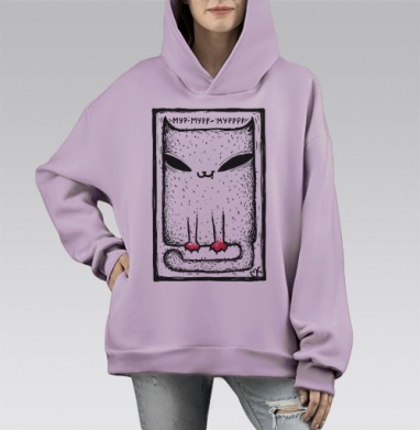Мистический кот «МУР-МУРР» в графическом стиле, Hoodie Mono Fiolet, оверсайз, утепленная