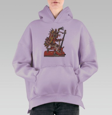 Музыкант древних цивилизаций с бас-гитарой, Hoodie Oversize Fiolet, утепленная