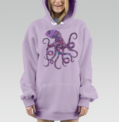 Кибер осьминог, Hoodie Mjhigh Dig Mel, Fiolet, утепленная