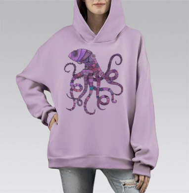 Кибер осьминог, Hoodie Mono Fiolet, оверсайз, утепленная